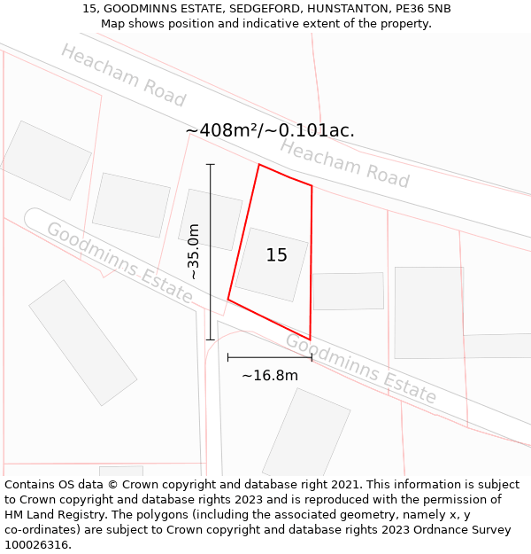 15, GOODMINNS ESTATE, SEDGEFORD, HUNSTANTON, PE36 5NB: Plot and title map