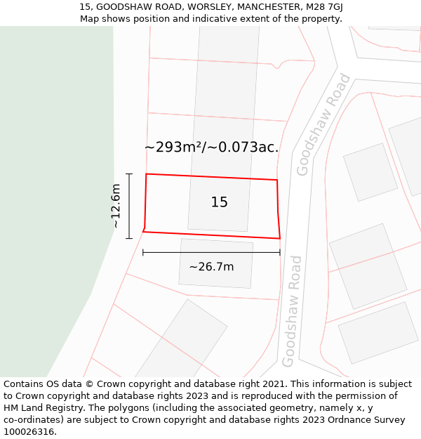 15, GOODSHAW ROAD, WORSLEY, MANCHESTER, M28 7GJ: Plot and title map