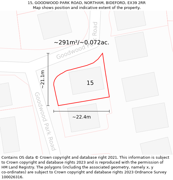 15, GOODWOOD PARK ROAD, NORTHAM, BIDEFORD, EX39 2RR: Plot and title map