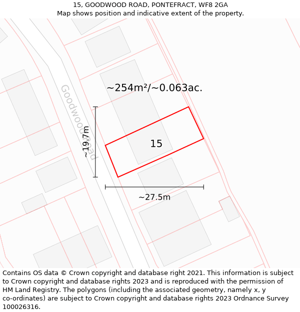 15, GOODWOOD ROAD, PONTEFRACT, WF8 2GA: Plot and title map