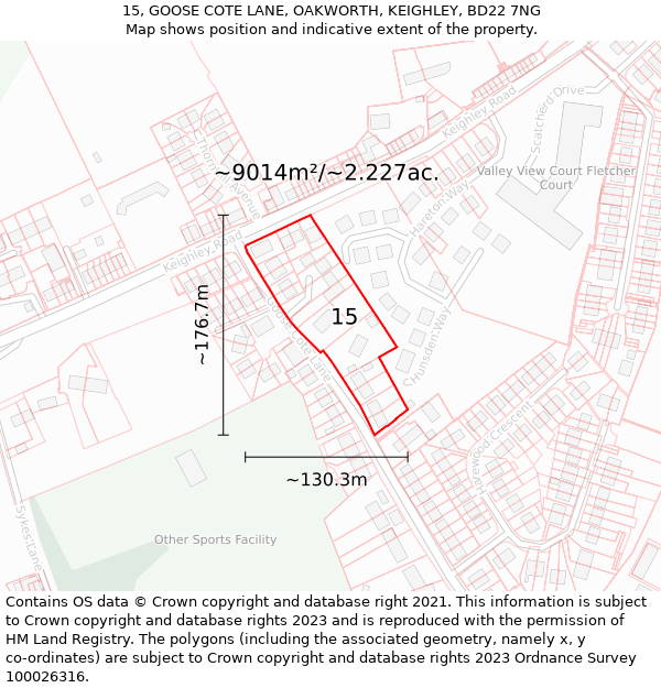 15, GOOSE COTE LANE, OAKWORTH, KEIGHLEY, BD22 7NG: Plot and title map