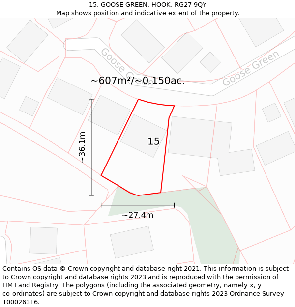 15, GOOSE GREEN, HOOK, RG27 9QY: Plot and title map