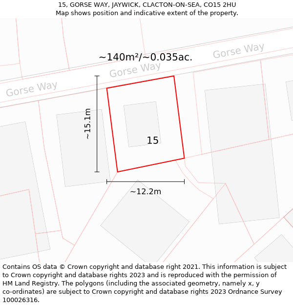 15, GORSE WAY, JAYWICK, CLACTON-ON-SEA, CO15 2HU: Plot and title map