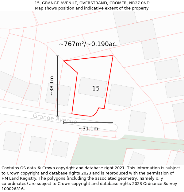 15, GRANGE AVENUE, OVERSTRAND, CROMER, NR27 0ND: Plot and title map