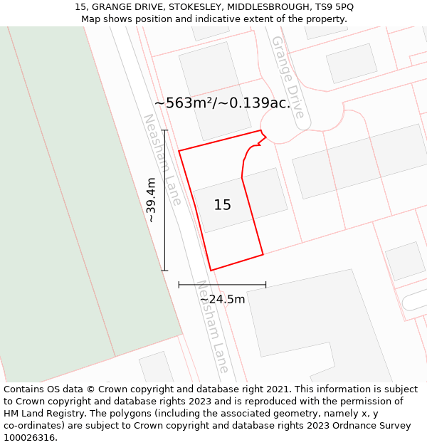 15, GRANGE DRIVE, STOKESLEY, MIDDLESBROUGH, TS9 5PQ: Plot and title map