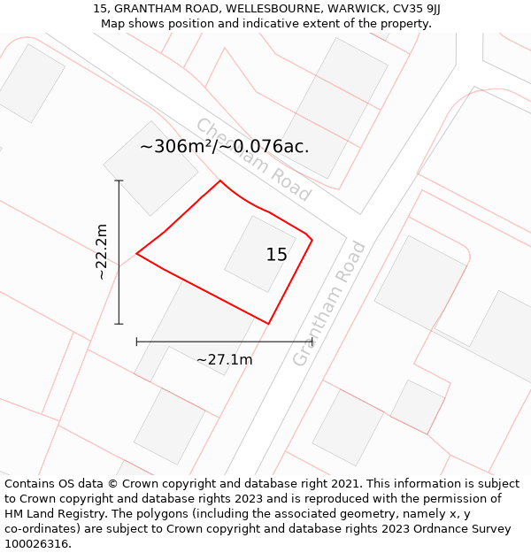 15, GRANTHAM ROAD, WELLESBOURNE, WARWICK, CV35 9JJ: Plot and title map