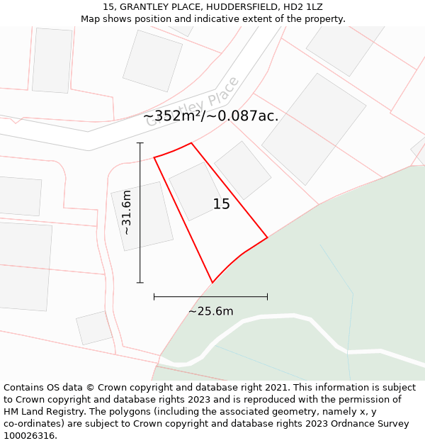 15, GRANTLEY PLACE, HUDDERSFIELD, HD2 1LZ: Plot and title map