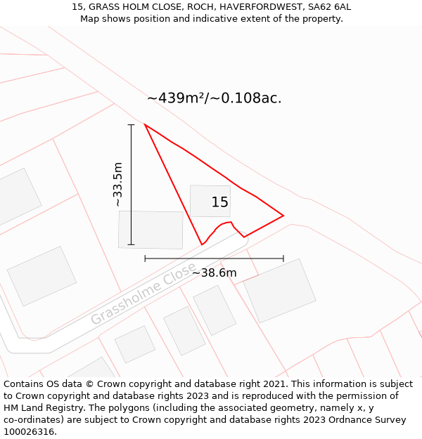 15, GRASS HOLM CLOSE, ROCH, HAVERFORDWEST, SA62 6AL: Plot and title map