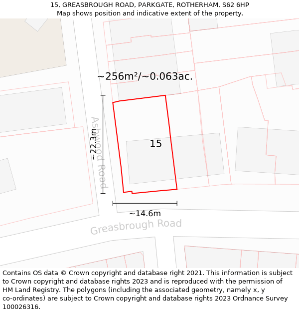 15, GREASBROUGH ROAD, PARKGATE, ROTHERHAM, S62 6HP: Plot and title map