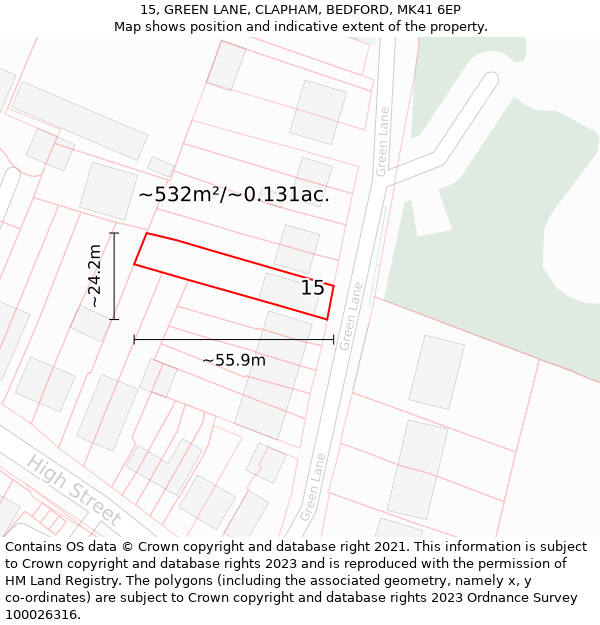 15, GREEN LANE, CLAPHAM, BEDFORD, MK41 6EP: Plot and title map