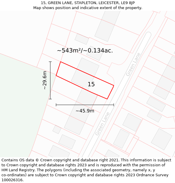 15, GREEN LANE, STAPLETON, LEICESTER, LE9 8JP: Plot and title map