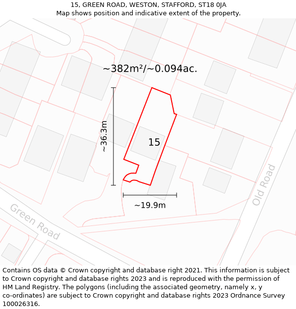 15, GREEN ROAD, WESTON, STAFFORD, ST18 0JA: Plot and title map