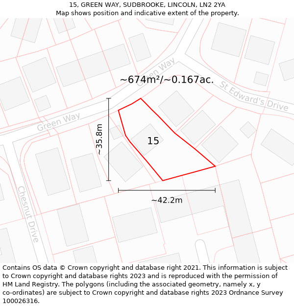 15, GREEN WAY, SUDBROOKE, LINCOLN, LN2 2YA: Plot and title map