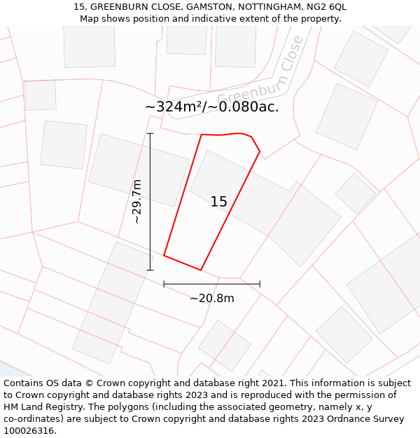 15, GREENBURN CLOSE, GAMSTON, NOTTINGHAM, NG2 6QL: Plot and title map