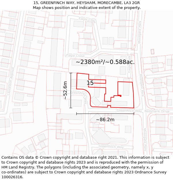 15, GREENFINCH WAY, HEYSHAM, MORECAMBE, LA3 2GR: Plot and title map