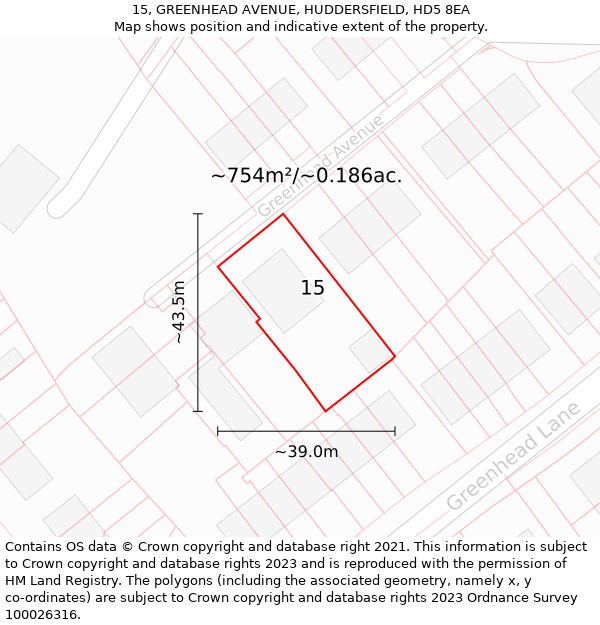 15, GREENHEAD AVENUE, HUDDERSFIELD, HD5 8EA: Plot and title map