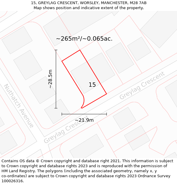 15, GREYLAG CRESCENT, WORSLEY, MANCHESTER, M28 7AB: Plot and title map