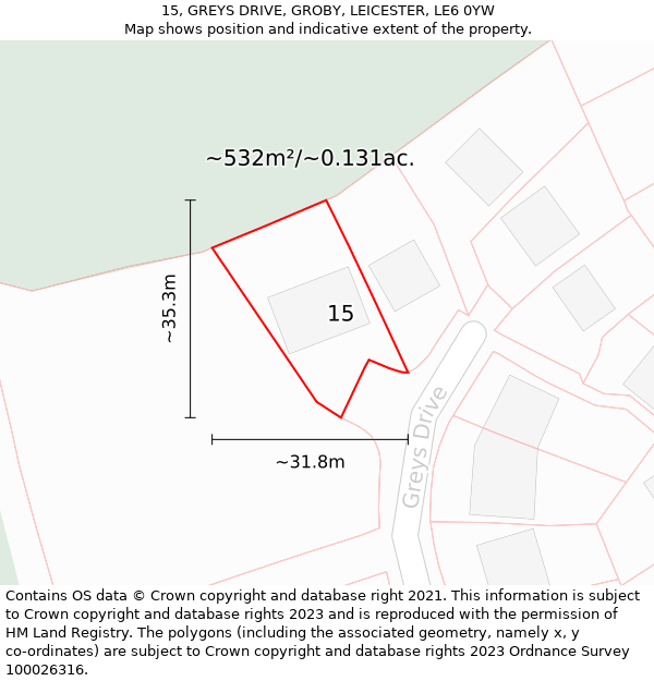 15, GREYS DRIVE, GROBY, LEICESTER, LE6 0YW: Plot and title map