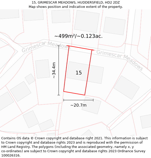 15, GRIMESCAR MEADOWS, HUDDERSFIELD, HD2 2DZ: Plot and title map