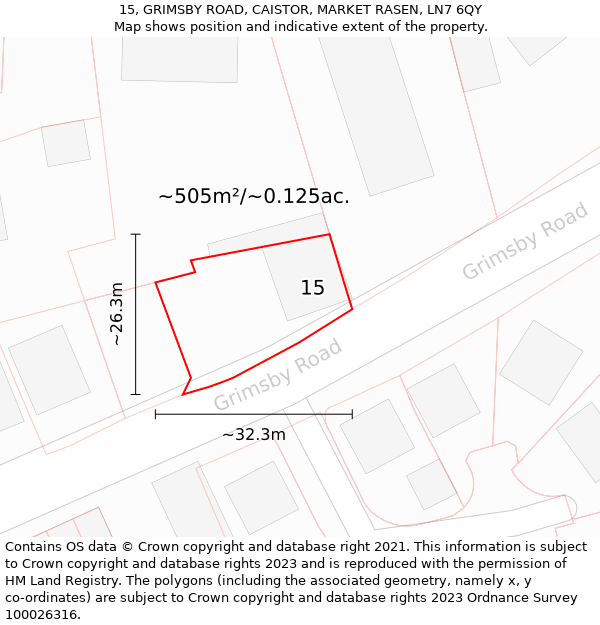 15, GRIMSBY ROAD, CAISTOR, MARKET RASEN, LN7 6QY: Plot and title map