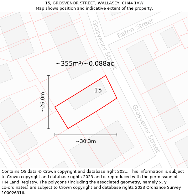 15, GROSVENOR STREET, WALLASEY, CH44 1AW: Plot and title map