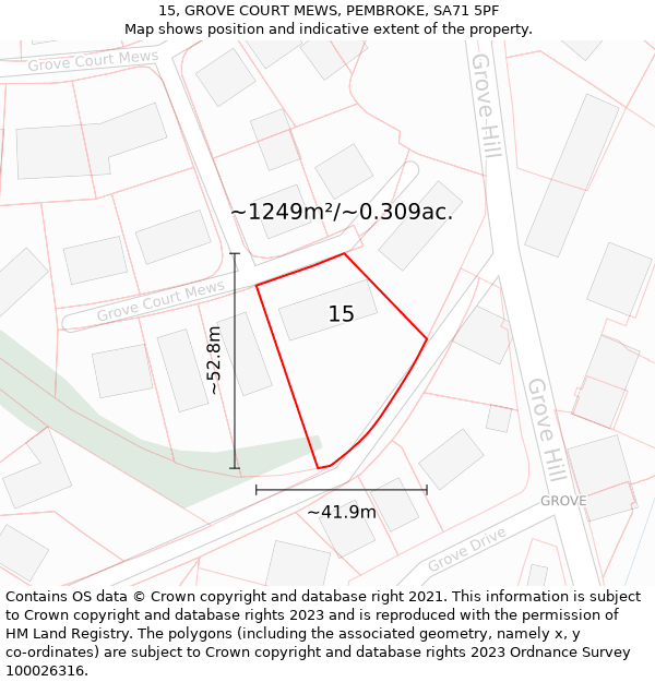 15, GROVE COURT MEWS, PEMBROKE, SA71 5PF: Plot and title map