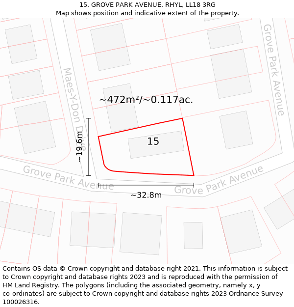 15, GROVE PARK AVENUE, RHYL, LL18 3RG: Plot and title map