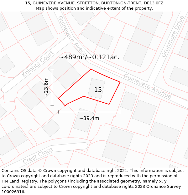 15, GUINEVERE AVENUE, STRETTON, BURTON-ON-TRENT, DE13 0FZ: Plot and title map