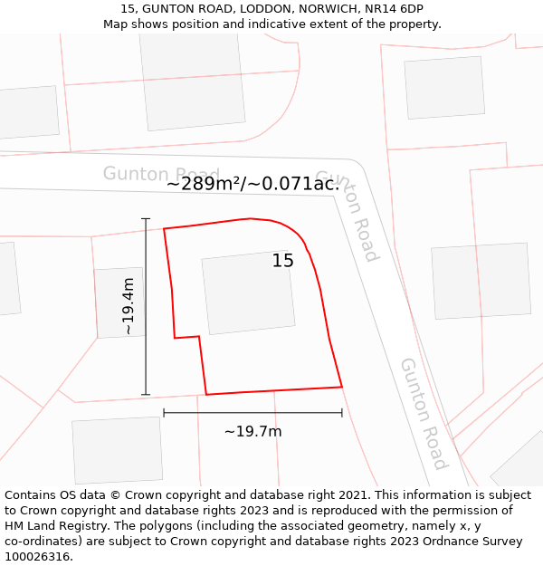 15, GUNTON ROAD, LODDON, NORWICH, NR14 6DP: Plot and title map