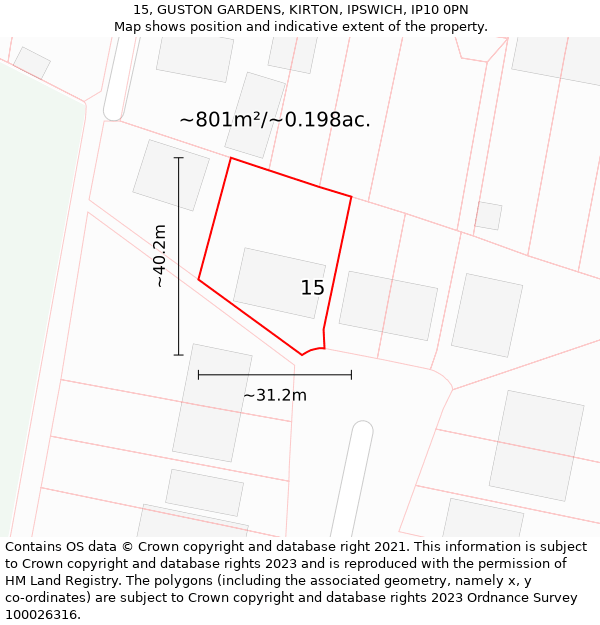 15, GUSTON GARDENS, KIRTON, IPSWICH, IP10 0PN: Plot and title map