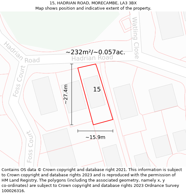 15, HADRIAN ROAD, MORECAMBE, LA3 3BX: Plot and title map