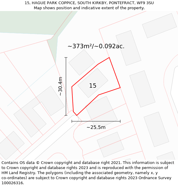 15, HAGUE PARK COPPICE, SOUTH KIRKBY, PONTEFRACT, WF9 3SU: Plot and title map