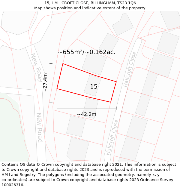 15, HALLCROFT CLOSE, BILLINGHAM, TS23 1QN: Plot and title map