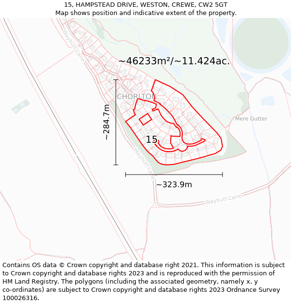 15, HAMPSTEAD DRIVE, WESTON, CREWE, CW2 5GT: Plot and title map