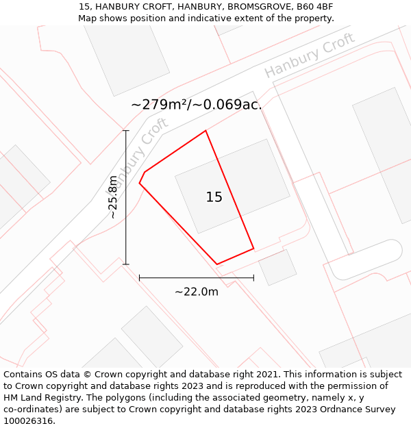 15, HANBURY CROFT, HANBURY, BROMSGROVE, B60 4BF: Plot and title map