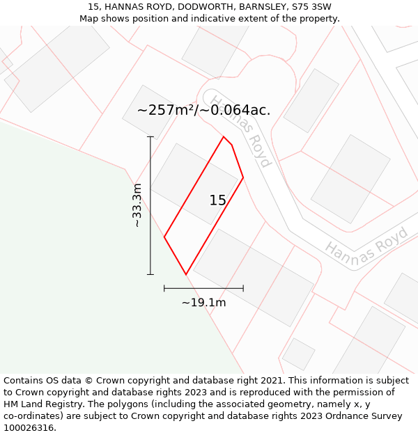 15, HANNAS ROYD, DODWORTH, BARNSLEY, S75 3SW: Plot and title map