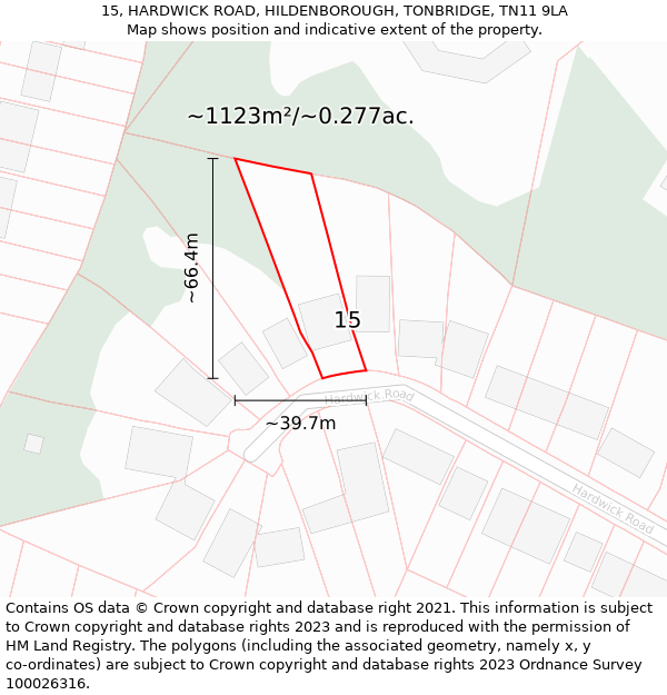 15, HARDWICK ROAD, HILDENBOROUGH, TONBRIDGE, TN11 9LA: Plot and title map