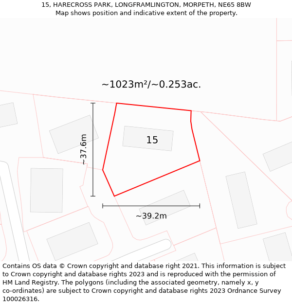 15, HARECROSS PARK, LONGFRAMLINGTON, MORPETH, NE65 8BW: Plot and title map