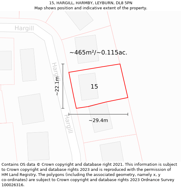 15, HARGILL, HARMBY, LEYBURN, DL8 5PN: Plot and title map