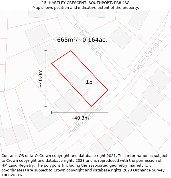 15, HARTLEY CRESCENT, SOUTHPORT, PR8 4SG: Plot and title map