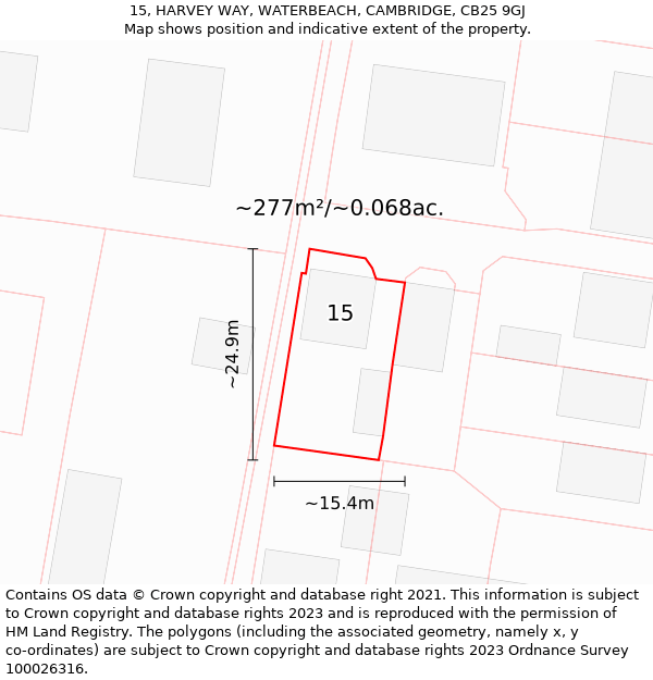 15, HARVEY WAY, WATERBEACH, CAMBRIDGE, CB25 9GJ: Plot and title map