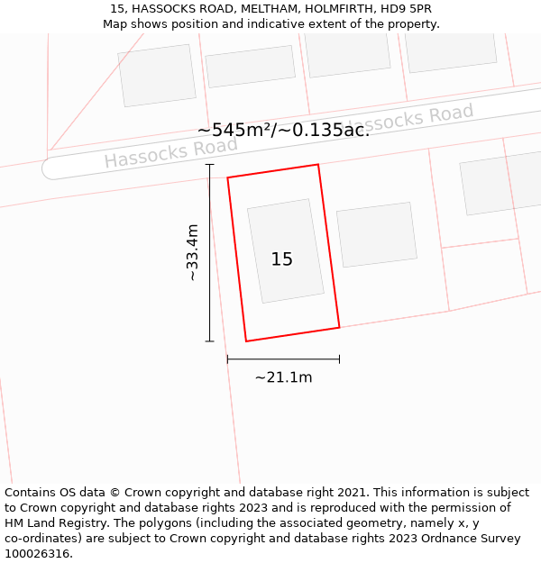 15, HASSOCKS ROAD, MELTHAM, HOLMFIRTH, HD9 5PR: Plot and title map