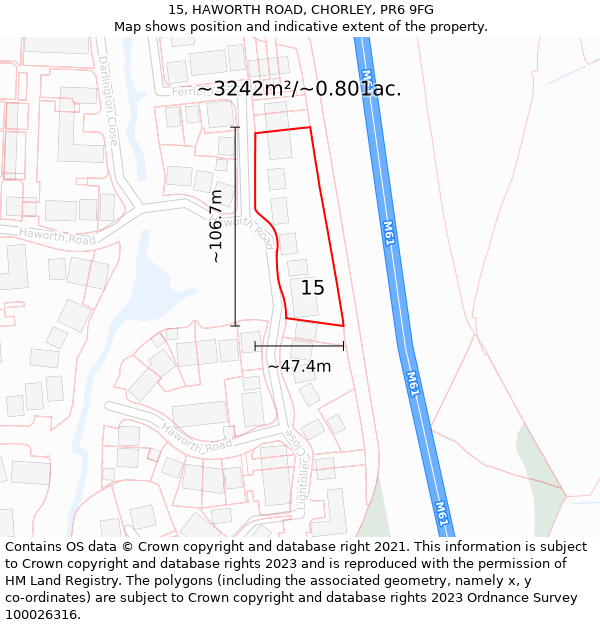 15, HAWORTH ROAD, CHORLEY, PR6 9FG: Plot and title map