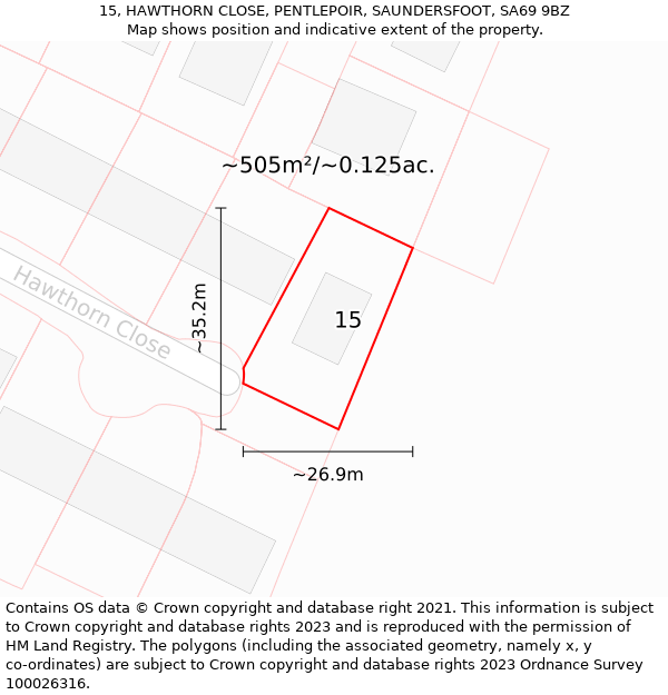 15, HAWTHORN CLOSE, PENTLEPOIR, SAUNDERSFOOT, SA69 9BZ: Plot and title map