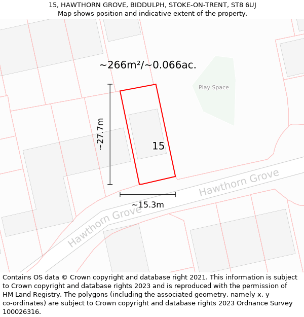 15, HAWTHORN GROVE, BIDDULPH, STOKE-ON-TRENT, ST8 6UJ: Plot and title map