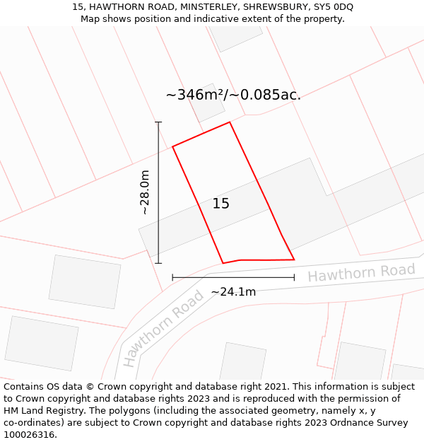 15, HAWTHORN ROAD, MINSTERLEY, SHREWSBURY, SY5 0DQ: Plot and title map