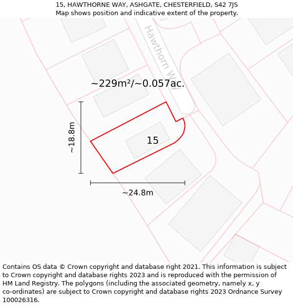 15, HAWTHORNE WAY, ASHGATE, CHESTERFIELD, S42 7JS: Plot and title map