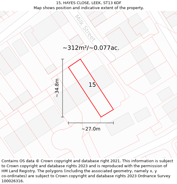 15, HAYES CLOSE, LEEK, ST13 6DF: Plot and title map