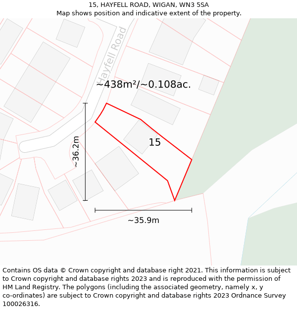 15, HAYFELL ROAD, WIGAN, WN3 5SA: Plot and title map