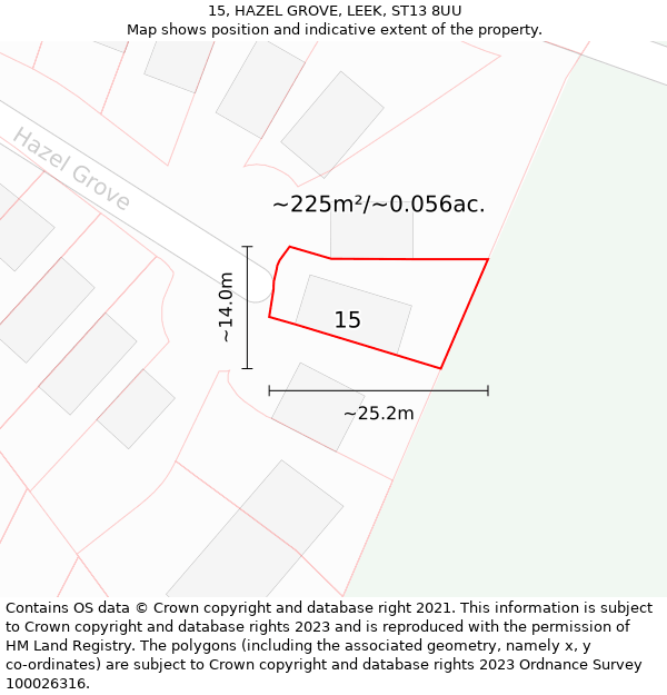 15, HAZEL GROVE, LEEK, ST13 8UU: Plot and title map